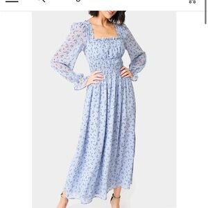 Gibson Look Long Sleeve Square Neck Shirred Maxi Dress